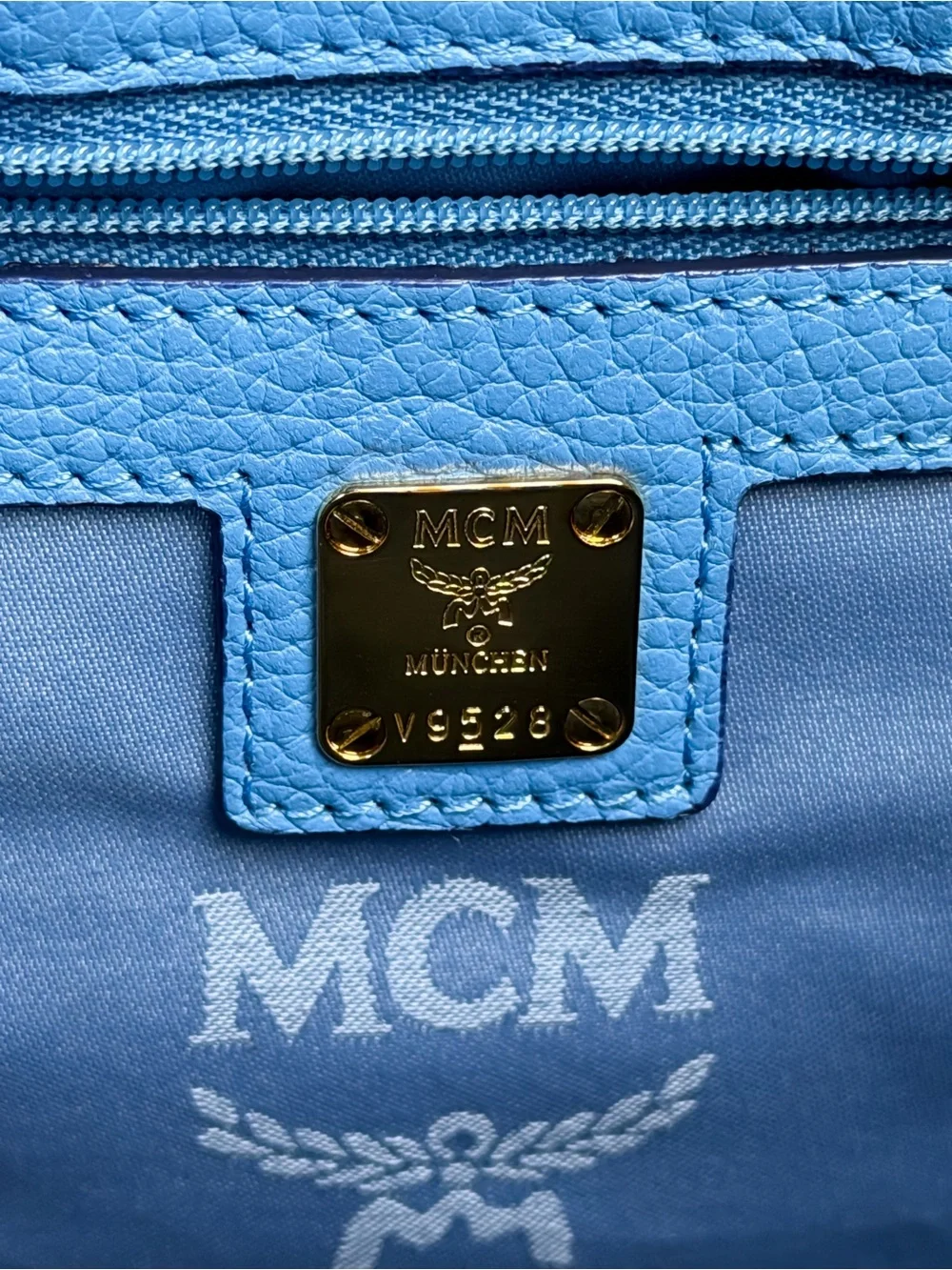MCM First Lady Large Royal Blue Pebbled Leather Satchel Shoulder Bag